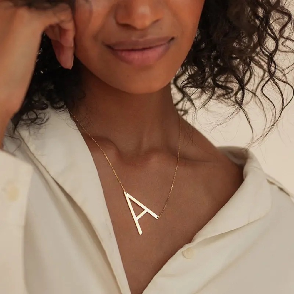 ◾️18k Gold Plated Sideways Initial Letter “A” Pendant Necklace